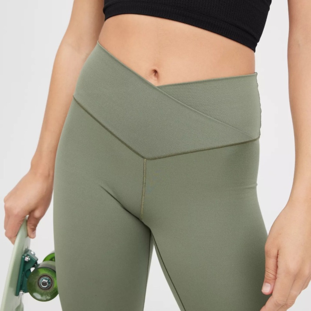 OFFLINE By Aerie Real Me High Waisted Crossover Flare Legging Olive Fun